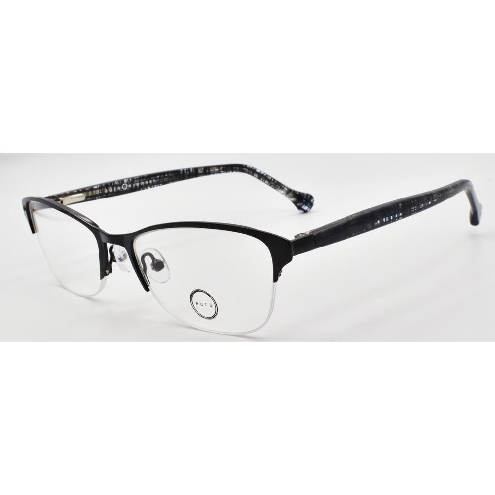 Aura Eyewear Iris BLK Women's Eyeglasses Frames Half-rim 52-17-135 Black
